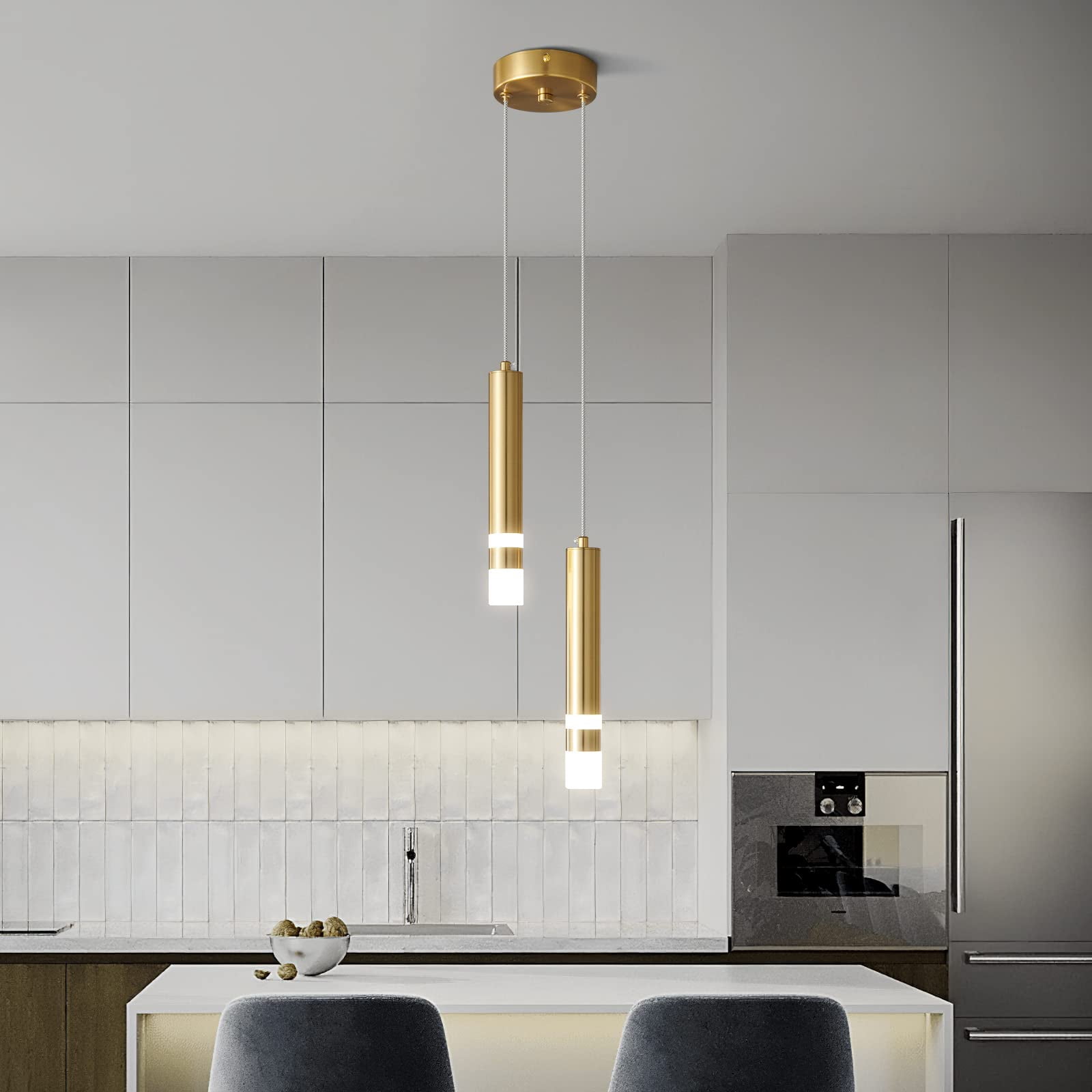 ZHLWIN 2-Light Modern Pendant Light Kitchen Fixture Dimmable LED Gold Mini Pendant Lighting fo Kitchen Island Bedroom Bedside Table Small Pendant Lights