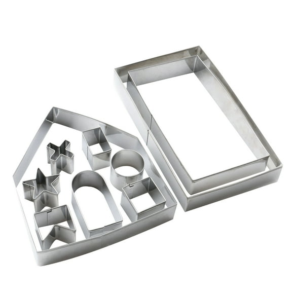 10 Uds. Juego de cortadores de galletas de casa de jengibre de Navidad 3D, moldes de acero inoxidable para galletas, frutas y pasteles, herramientas de cocina para hornear