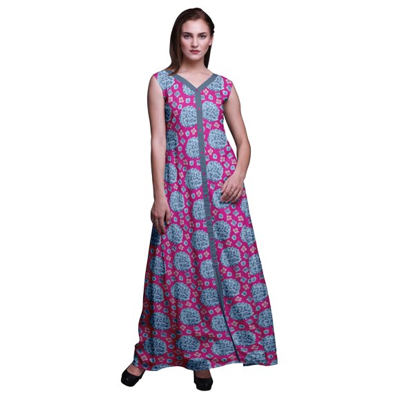 Bimba Floral Printed Front Slit Sleeveless Summer Spring Long Women BeachÂ&nbsp;Dress-Medium