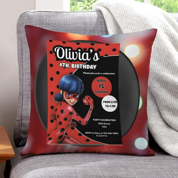 MIRACULOUS-ladybug Fundas de almohada de terciopelo con tema, regalos de funda de almohada, decoración para el hogar, cojín de lanzar, regalo de cumpleaños para fans y parejas. 50cm x 50cm.
