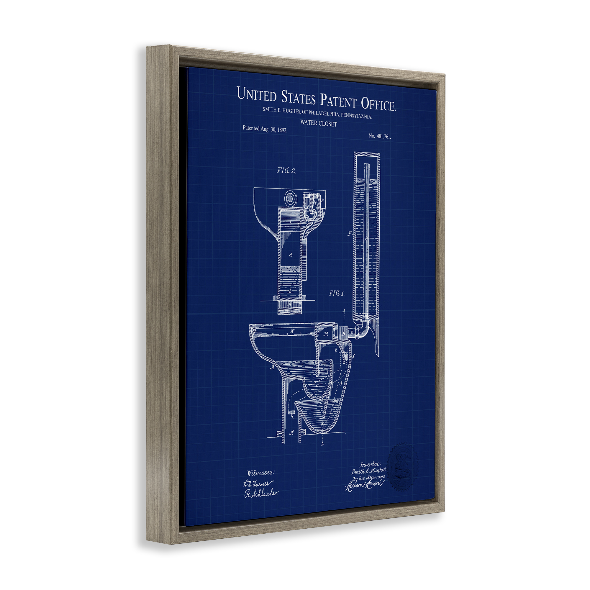 Stupell Industries Water Closet Blueprint Typography Painting Brown Floater Framed Art Print Wall Art, 25 x 31