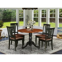 5 Piece Kitchen Dinette Set - Round Drop Leaf Table & 4 Chairs - Black & Cherry Finish