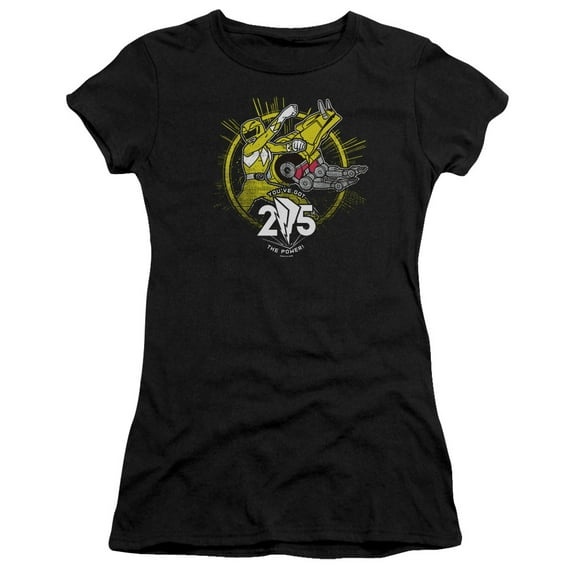 Power Rangers Yellow 25 Junior Women's T-Shirt Sheer Black