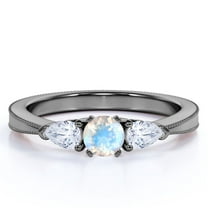 JeenMata 1.5 carat Round Cut Moonstone and Moissanite Curved Shoulder Engagement Ring in 18k Black Gold over Silver