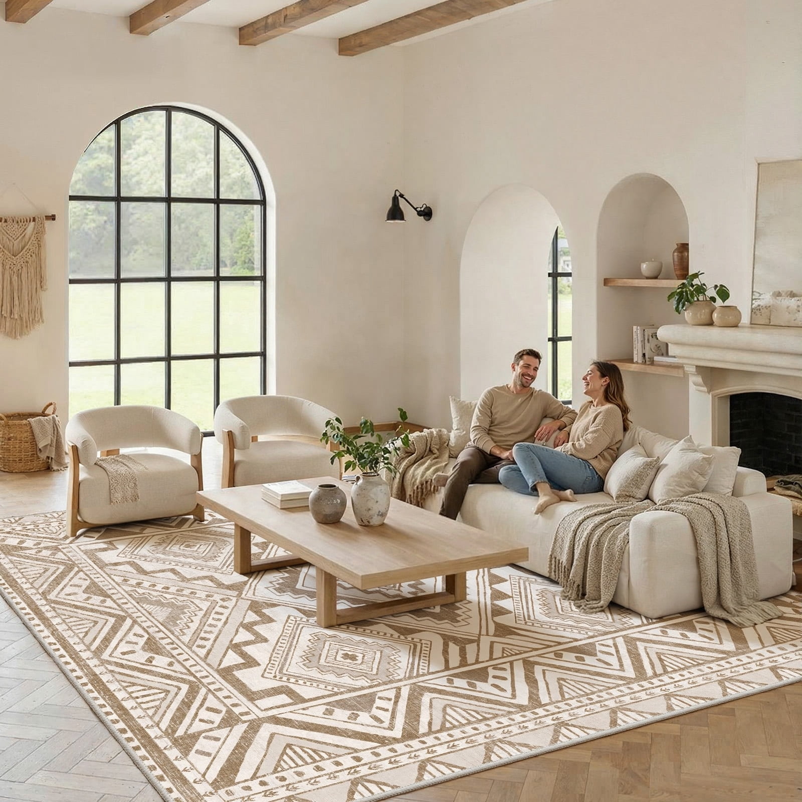 CHITOOMA 8'x10' Area Rugs for Living Room, Washable Boho Moroccan Rug Soft Vintage Distressed Geometric Tribal Area Rug for Bedroom Dining Room Office with Non-Slip Backing, Stain Resistant Non-Shed
