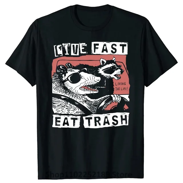 Ideas geniales para regalos vintage, camisetas con gráficos de ropa urbana, camisetas de mapache y zarigüeya, vive rápido, come basura, escuadrón de gatos callejeros.
