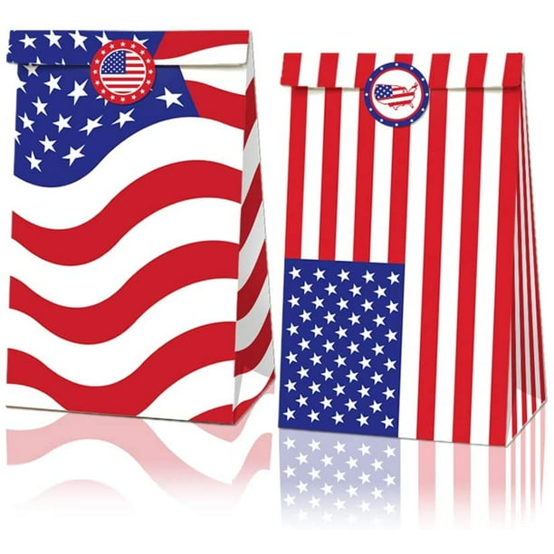 12 Pack American Flag 4th Of July Party Paper Bags For Fourth Of July Decorative For Memorial Day Red Blue And White Party Supplies Paper Treat Bags With Flag Stickers Walmart Com Walmart Com