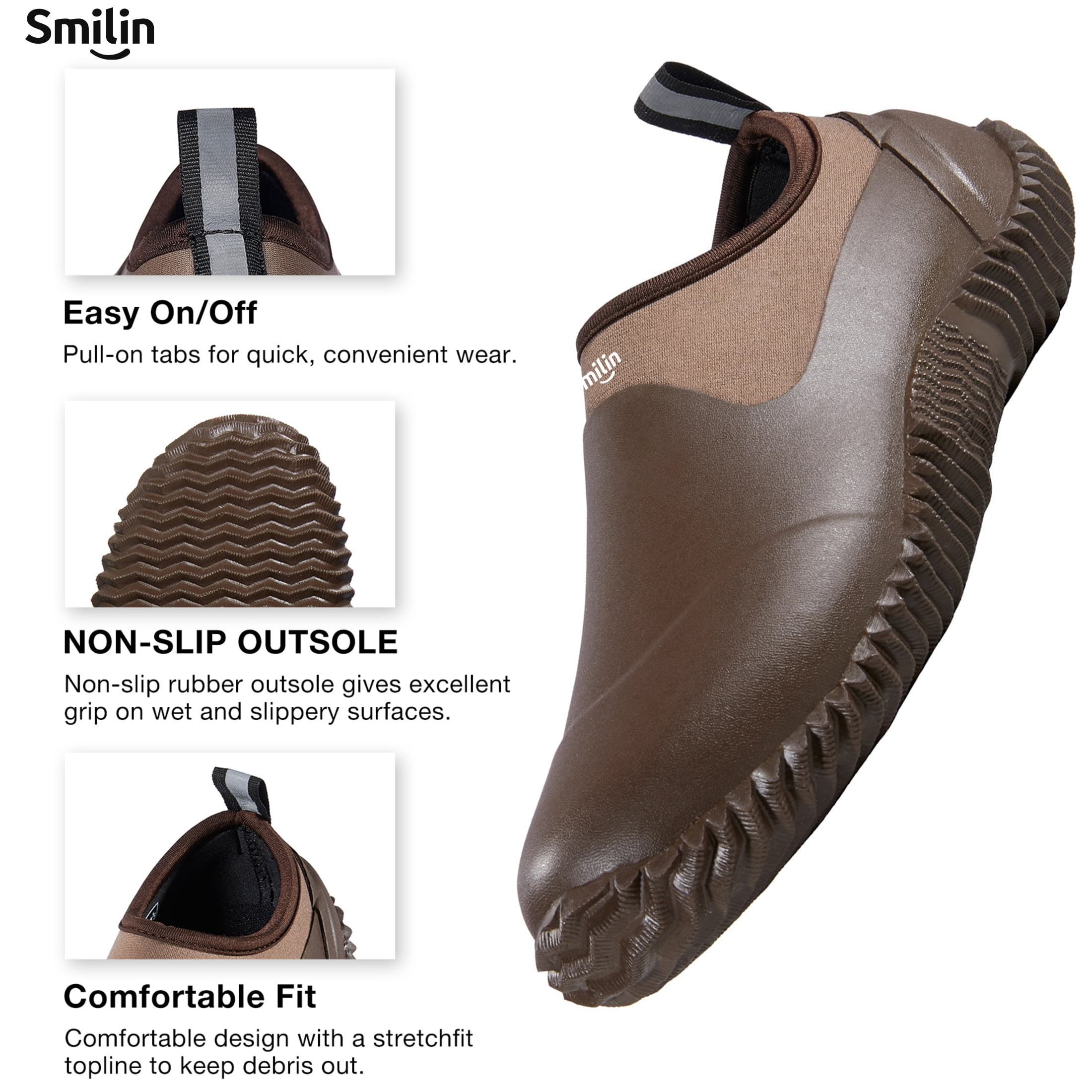 SMILIN Waterproof Rain Garden Boots, Anti-Slip Rubber Ankle Rain Boots for Men & Women, Brown, Size 14.5 Women/13 Men