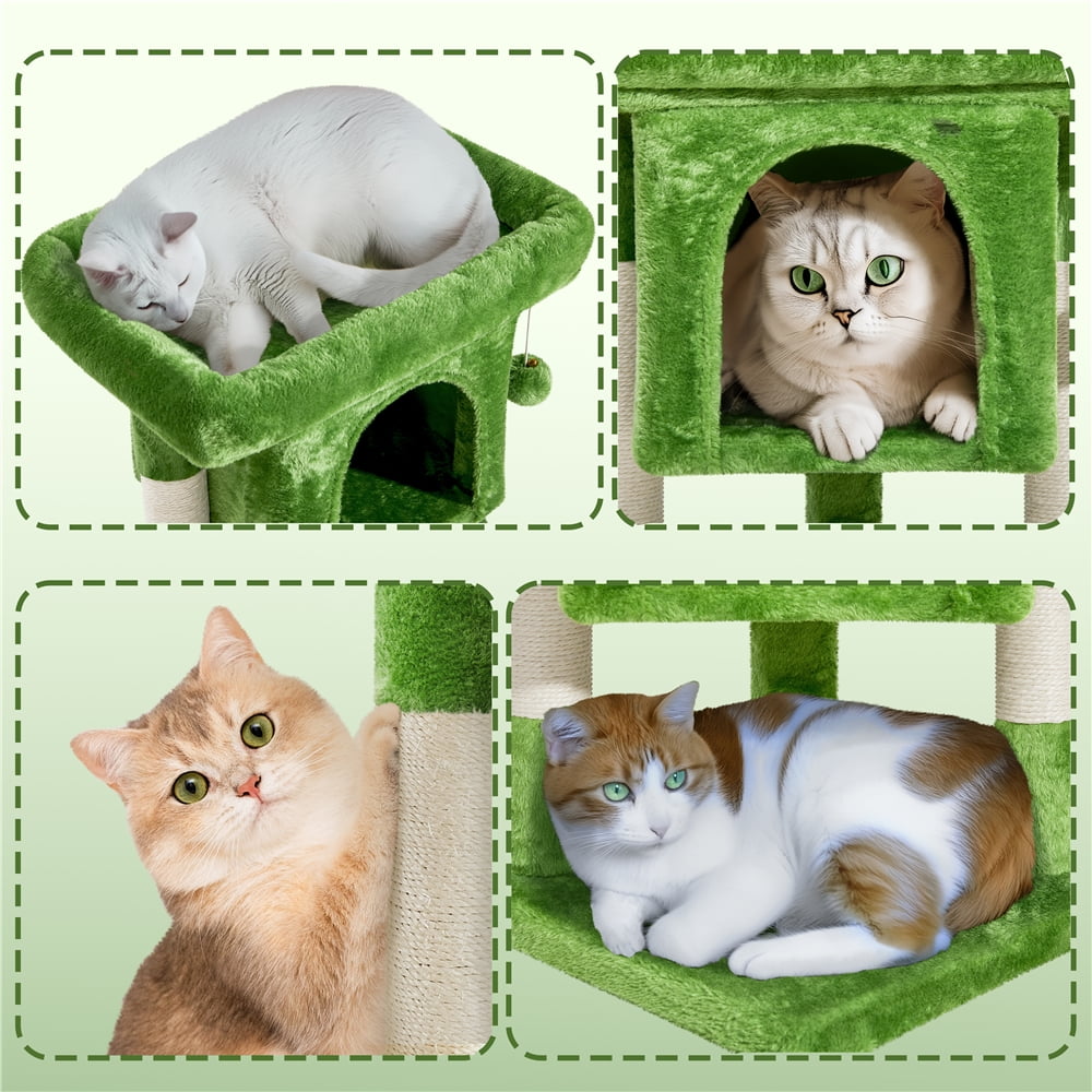 Alden Design 23in 2-Level Cat Tree Condo with Scratch Posts, Green