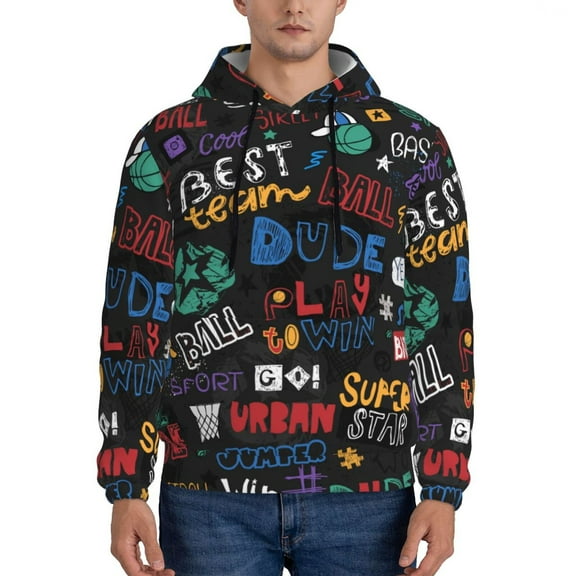 Rateoe Basketball Pattern Mens Hoodie, Pullover Hooded Sweatshirt, Kangaroo Pocket Hoodie Ideal for Daily Wear, Travel and Home-Small