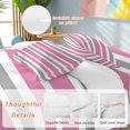 thumbnail image 2 of Pink Gray Bedding Duvet Cover Set Twin Size 4 Pieces White Stripe Soft Twill Plush Quilt Cover, Include 1 Duvet Cover 1 Flat Sheet And 2 Pillow, 2 of 7
