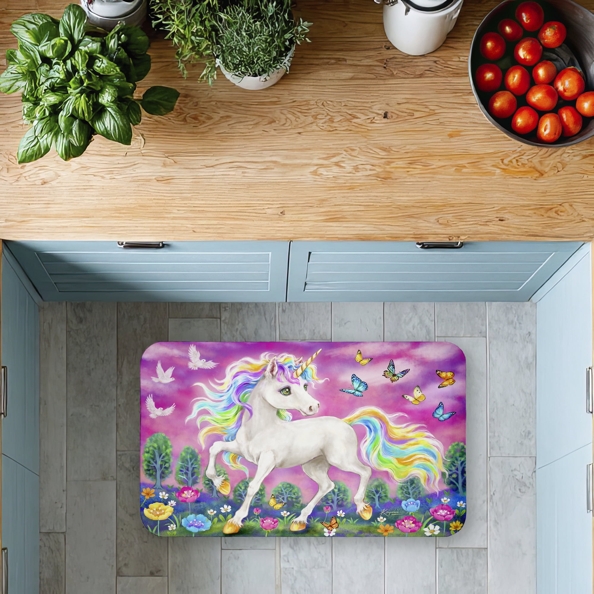 Stupell Industries Unicorn with Fluttering Butterflies Printed Anti-Fatigue Floor Mat, design by Kayomi Harai