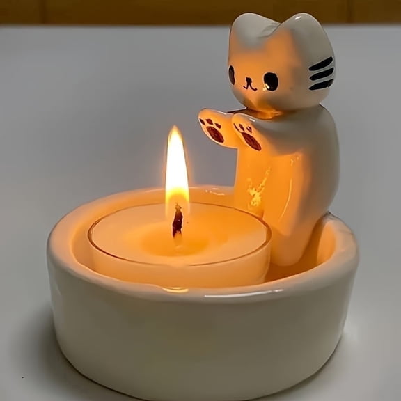 Charming ceramic cat shaped candle holder - perfect for home and cafe table decoration and restaurant. Ideal aromatherapy candle holder, aromatic accessory for bathroom