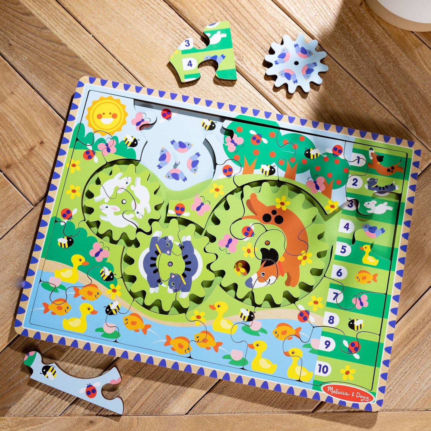 Melissa & Doug Wooden Animal Chase Jigsaw Spinning Gear Puzzle – 24 Pieces