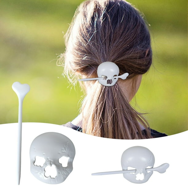 Horquilla de calavera de Halloween, Accesorios para el cabello de madera para niñas, Horquilla para el cabello de clip de moño blanco