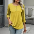 thumbnail image 4 of VBVC No Boundarie Women's 3/4 Sleeve Casual T-hirts,Womens Button Down Oversized Tops ,Fit Tunic Blouse For Women,Yellow,Size XL, 4 of 9