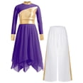 thumbnail image 3 of iiniim Girls Praise Dance Dress Long Sleeve Church Robe With Palazzo Pants Outfit Worship Liturgical Dancewear Purple&White 8, 3 of 7