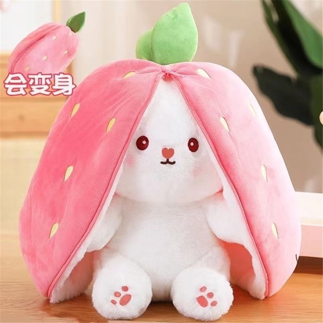 Strawberry Rabbit Toy Plush Doll Cushion Transforming Birthday Gift Carrot Rabbit Animal Cartoon Soft Toy For Children And Adults,35cm