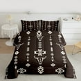 thumbnail image 2 of Manfei Tribal Aztec Adult Full Size Comforter Sets, Brown Triangle Geometric Bedding Comforter Set, Western Sheep Skeleton Reversible Bedding Sets, Ultra Soft Home Decor, 3-Piece, 2 of 8