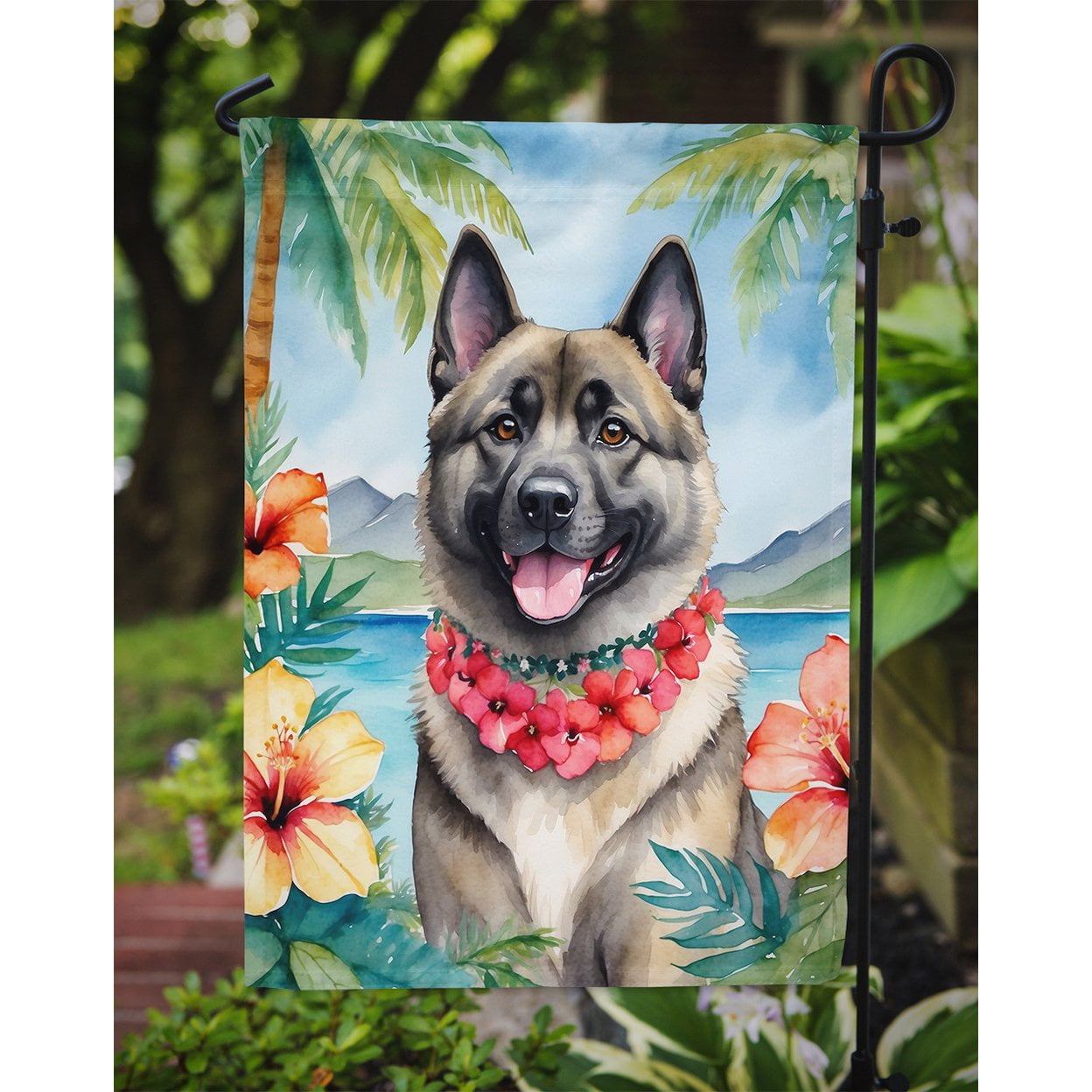 Norwegian Elkhound Luau Garden Flag 11.25 in x 15.5 in
