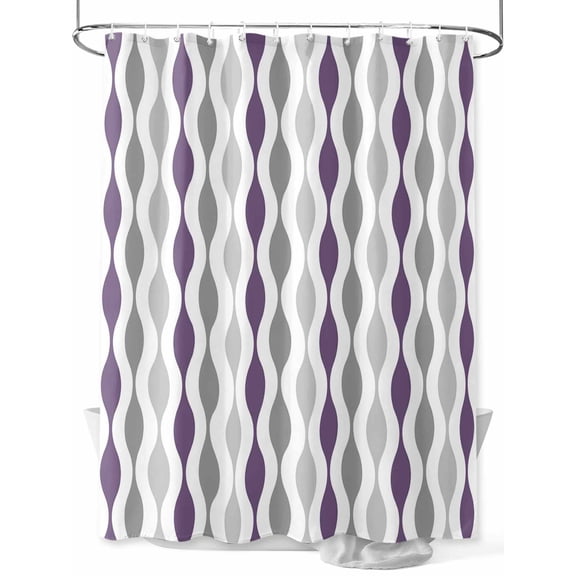 Purple Grey Shower Curtain, Medieval Print Waves Geometric Waterproof Shower Curtain Set with 12 Hooks Lightweight Washable Fabric Shower Curtains for Bathroom 48x72 Inches