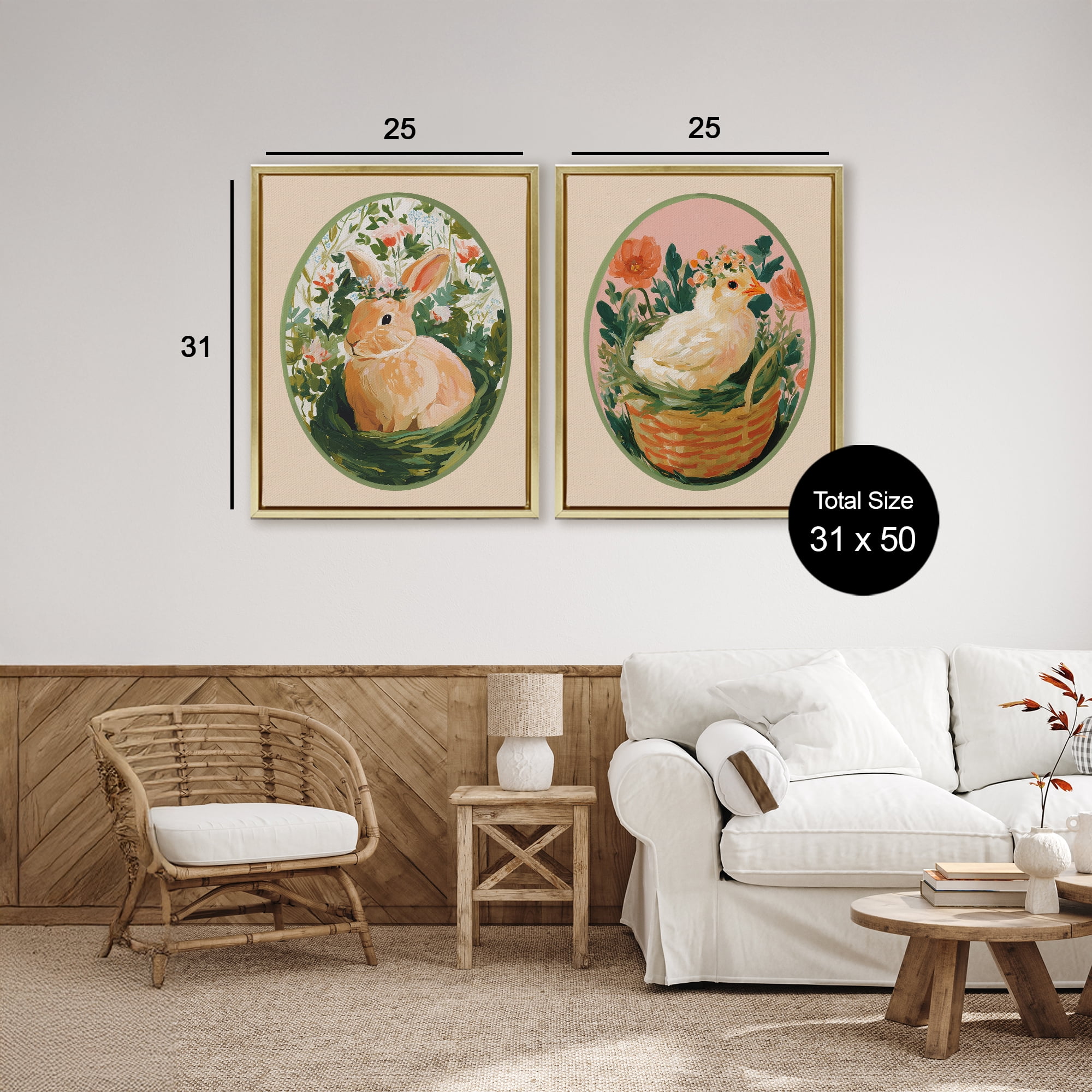Stupell Industries Bloom Nest Animals 2 Piece Gold Framed Floater Canvas Set, design by Yen