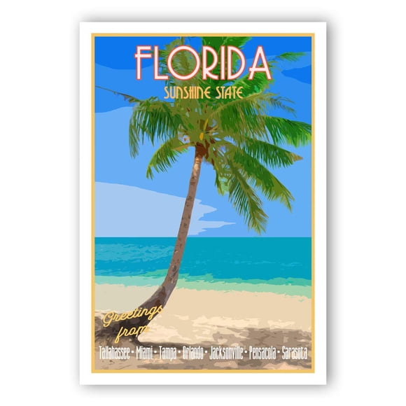 FLORIDA TRAVEL POSTER postcard set of 20 identical postcards. FL state vintage style travel poster post cards. Made in USA.