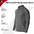 thumbnail image 3 of Camisas deportivas activas de secado rápido para hombre, sudadera para correr de manga larga con cremallera de un cuarto, sudadera para exteriores (gris claro), 3 of 5