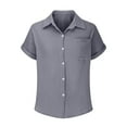 thumbnail image 6 of Clearance under 10$ Sevevn Woman Fashion Solid Color Button Pocket Short Sleeve Turndown Collar Blouse Tops Spring Tops for Women Gray S, 6 of 7