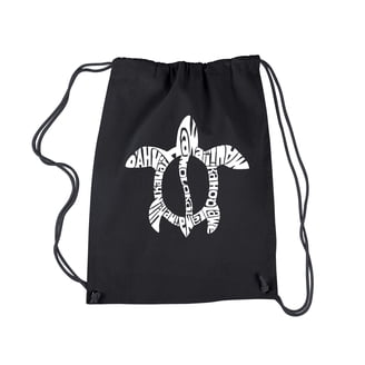 LA POP ART Drawstring Backpack - Jesus Fish Word Art Design, Black Canvas, 14x18 Inch