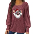 thumbnail image 2 of asdoklhq Christmas Tshirts Women Christmas Women's Printed Neck Hem Slit Long Sleeved Loose T-shirt Top Wine M, 2 of 5