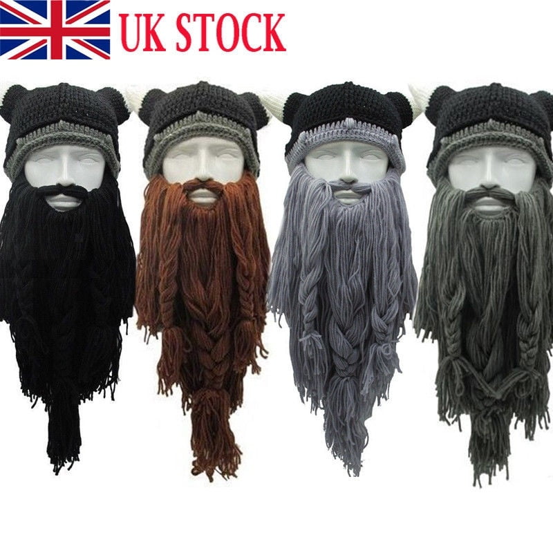 Halloween Knit Viking Beard Horn Hat 