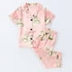 thumbnail image 2 of Odeerbi 1-8 Años Niños Niñas Pijama de Verano de Satén Con Solapa de Muesca Camisas de Manga Corta Pantalones Conjunto de Pijama Con Estampado Floral Suave, 2 of 9