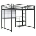 thumbnail image 5 of Full Size Loft Bed With Desk And Whiteboard, Metal Loft Bed With 3 Shelves And Ladder, Black, 5 of 9