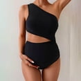 thumbnail image 2 of JIAHONG Maternity Swimsuit Cutout One Shoulder Bikini Set 2 Piece Bathing Suits with Adjustable Tie and High Waist Bottom, Black, 2 of 5