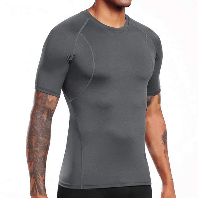 pstuiky camisetas de hombre, Camiseta deportiva informal de color liso para hombre, elástica, de manga corta y cuello redondo camisas casuales para hombre xxxl