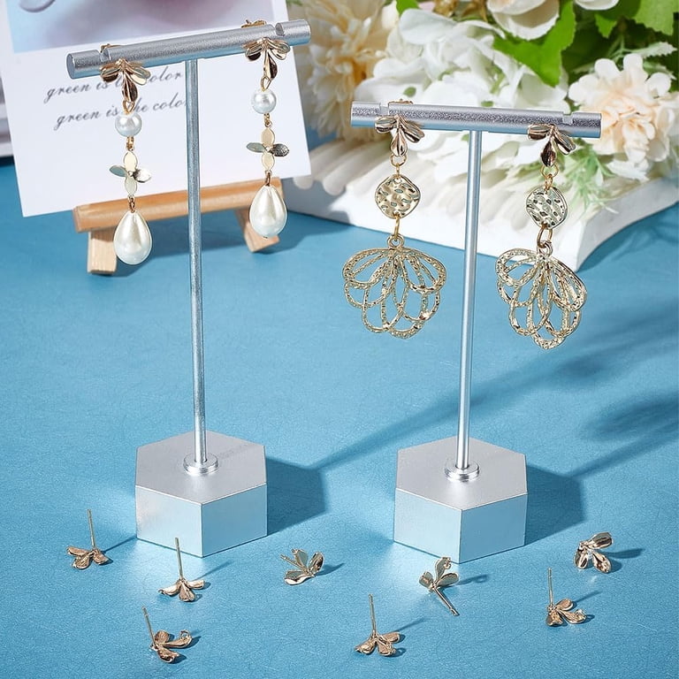Beebeecraft 18K Gold Plated Hexagon Stud Earring Findings With Loops - 20 Posts & 40 Plastic Ear Nuts For DIY Jewelry Making