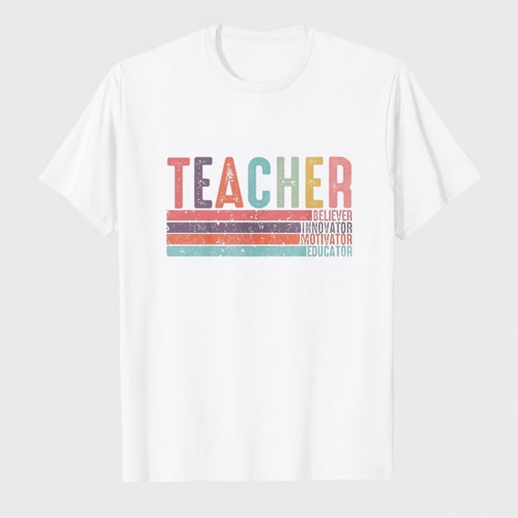 Women Teacher Shirt Teacher Life Printed T-Shirt Casual Back to School Tee Tops