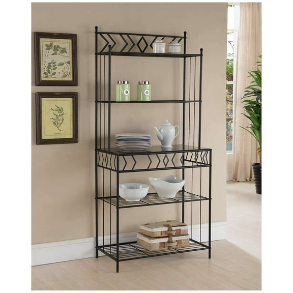 Room Designs Baker's Rack Black; Marble Contemporary Rectangle