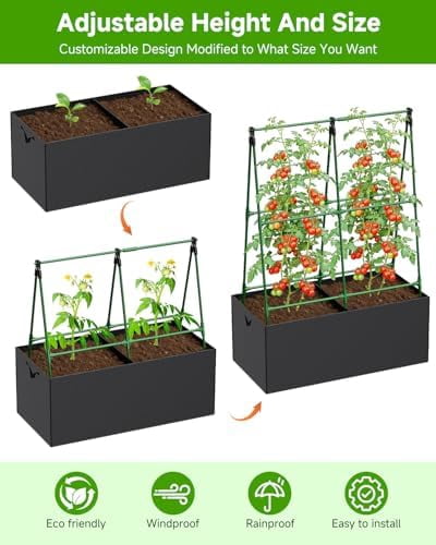 Cucumber Trellis with for Climbing Plants, A-Shape Garden Trellis with Grow Bags, Metal Plant Trellis with Garden Netting for Vegetables Flowers Fruits