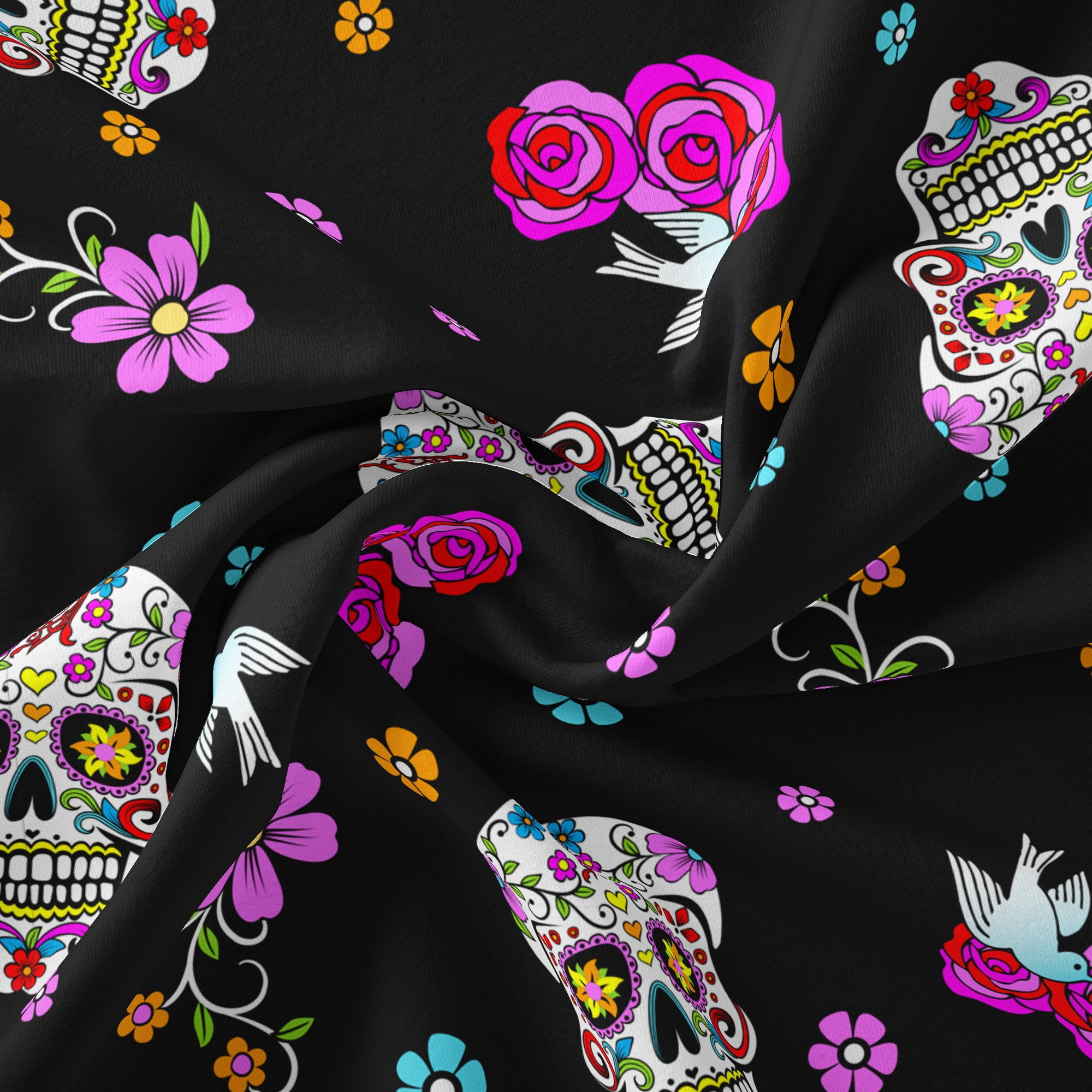 1 Yard 100% Cotton Day of the Dead, Black, 44" Wide for Quilting & Sewing by David Textiles