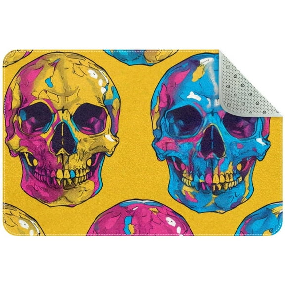 Colorful Skull Pattern Entryway Rug, 2x3 Area Rug Indoor Door Mat Non-slip Washable Floor Carpet Rug for Bedroom Office Dining Room Bathroom