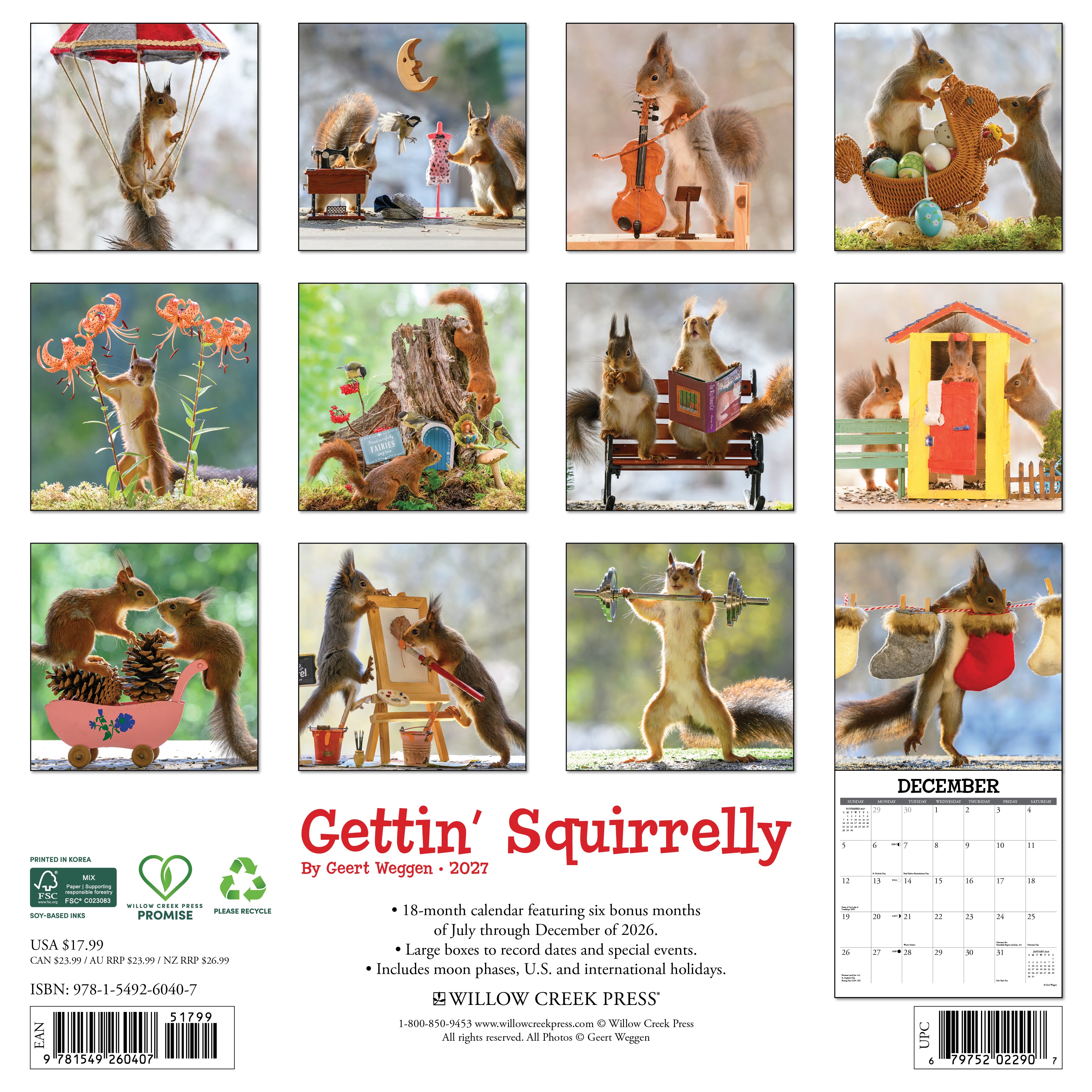 Willow Creek Press, Gettin' Squirrelly 2027 Wall Calendar