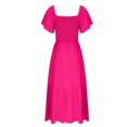 thumbnail image 5 of Daiosportswear Womens Summer Casual Midi Dress Square Neck Ruffle Short Sleeve Smocked High Waist A Line Wedding Guest Dresses,Women'S Short-Sleeved Dress Hot Pink M(M), 5 of 9