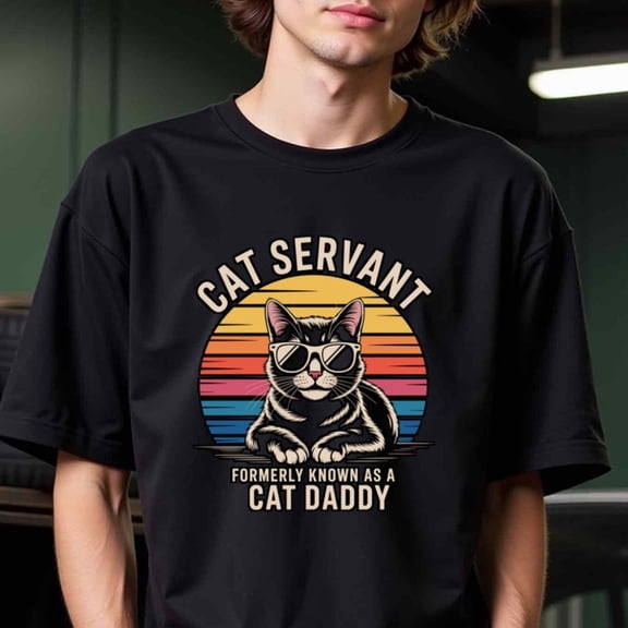 Cat Servant Retro Thirt for Men - Formerly Known as a Cat Daddy Graphic, Cotton Crew Neck Short Sleeve Tee, Casual Alleason Wear, Perfect for Holidays & Casual Attire, Cat Tshirt