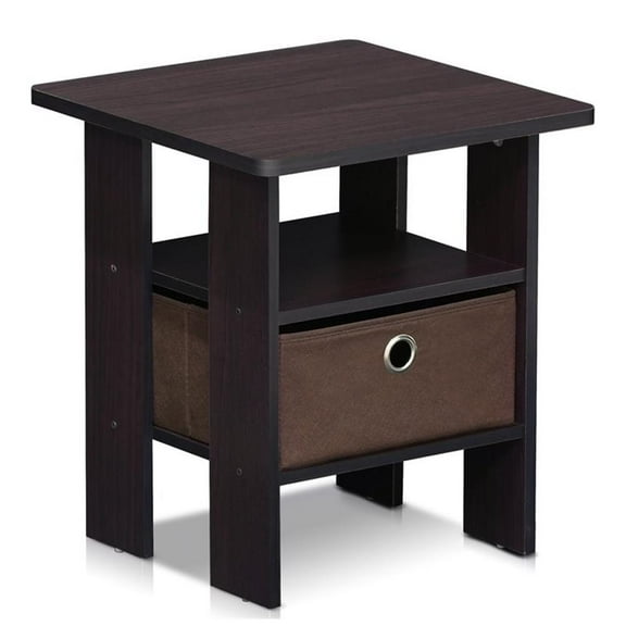 Pemberly Row Engineered Wood End Table with Bin Drawer in Dark Walnut