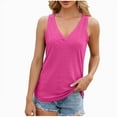 thumbnail image 7 of CLOISE Womens Tank Tops Loose Hot Pink Summer V Neck Loose Casual T Shirts Fashion Sleeveless Solid Hollow Breathable Soft Tunic Blouse 2XL, 7 of 7