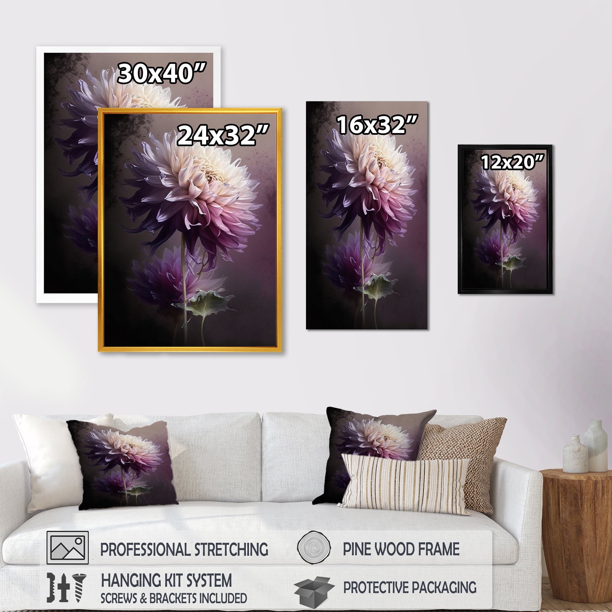 Designart Purple Dahlia Flower I Canvas Wall Art