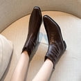 thumbnail image 3 of Brown Womens Short Boots With Pointed Toe And Back Zipper Chunky Heel For Everyday Winter, 3 of 9