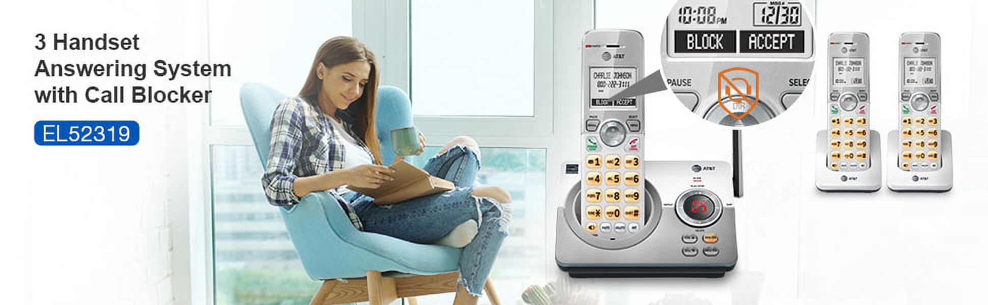 AT&T EL52319 Expandable Cordless Phone with Unsurpassed Range, Answering System and Caller ID, 3 Handsets, White/Silver - image 2 of 10
